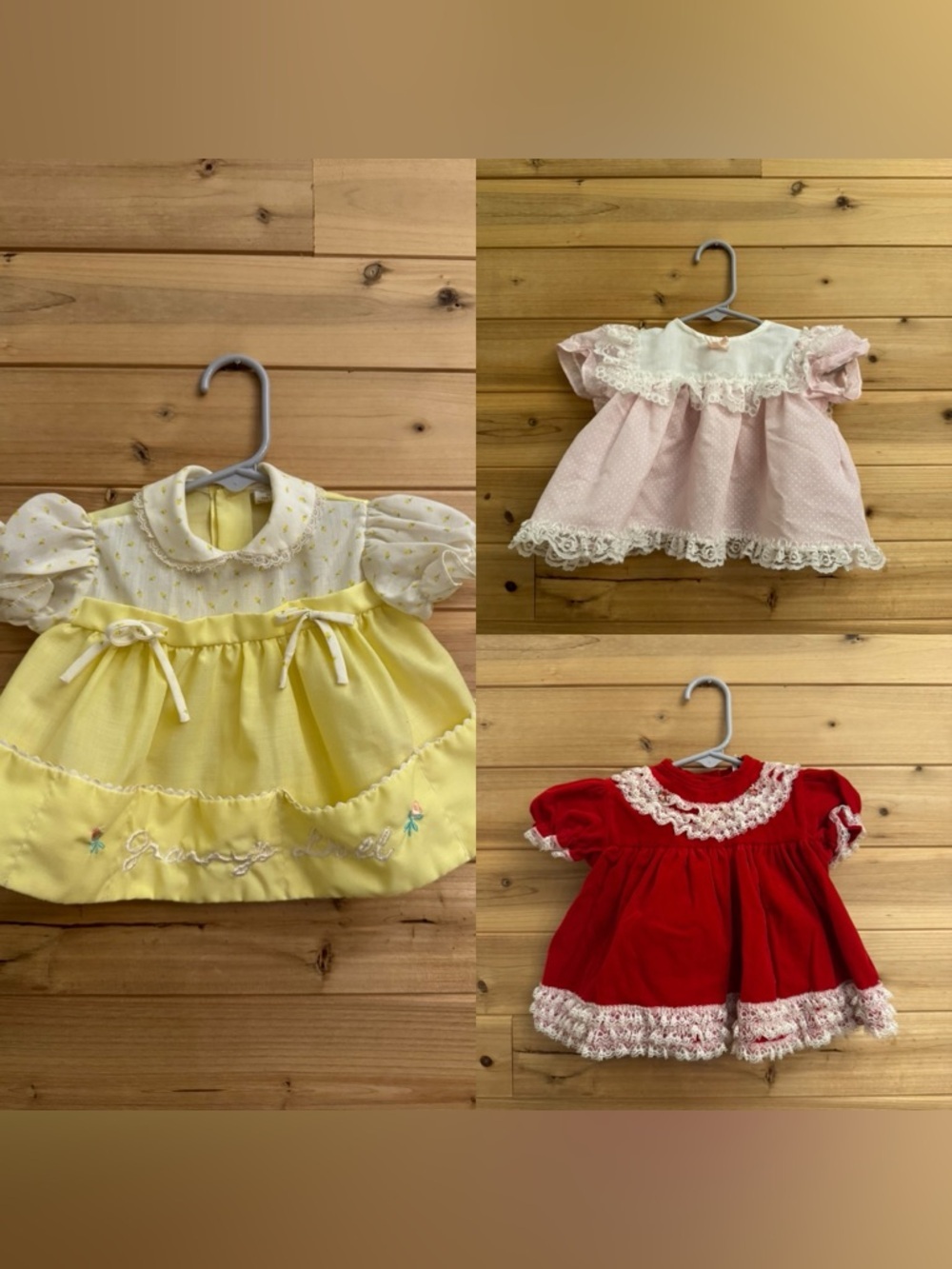 Vintage Bundle 6-9 Months Baby Girl Dresses Pastel Velvet Lace Coquette Bow